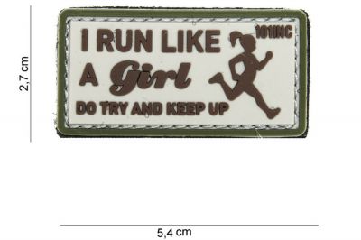101 Inc PVC Velcro Patch "I Run Like" (Brown) - Detail Image 2 © Copyright Zero One Airsoft
