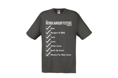 ZO Combat Junkie Special Edition NAF 2018 'Checklist' T-Shirt (Grey) - Detail Image 1 © Copyright Zero One Airsoft