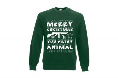 ZO Combat Junkie Christmas Jumper 'Merry Christmas You Filthy Animal' (Green) - Size Extra Large - Detail Image 1 © Copyright Zero One Airsoft