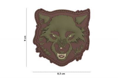 101 Inc PVC Velcro Patch &quotWolf" (Olive) - Detail Image 2 © Copyright Zero One Airsoft
