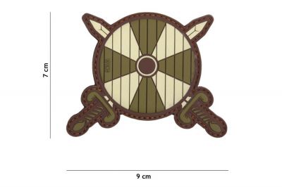 101 Inc PVC Velcro Patch &quotViking Shield & Swords" (Olive) - Detail Image 1 © Copyright Zero One Airsoft