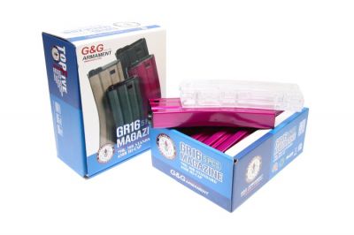 G&G AEG Mag for M4 30rds Box of 5 (Pink) with Speedloader - Detail Image 1 &copy; Copyright Zero One Airsoft