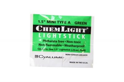 Cyalume 1.5" 4 Hour Mini Lightstick (Green) - Detail Image 1 © Copyright Zero One Airsoft