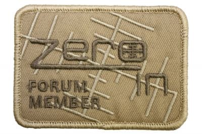 ZO Embroidered Velcro Patch &quotZero In Forum Member" (Tan) - Detail Image 1 © Copyright Zero One Airsoft