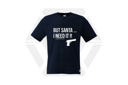 ZO Combat Junkie Christmas T-Shirt 'Santa I NEED It Pistol' (Dark Navy) - Size Extra Large - © Copyright Zero One Airsoft