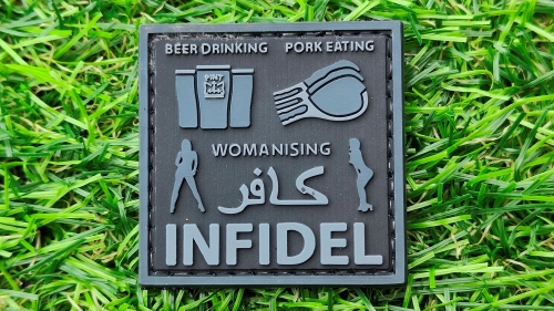 ZO PVC Velcro Patch "Drinking, Eating..." (Black) - © Copyright Zero One Airsoft
