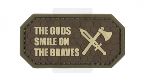 101 Inc PVC Velcro Patch "The Gods Smile On The Braves" (Brown) - © Copyright Zero One Airsoft