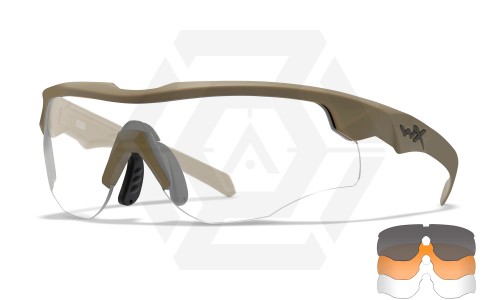 Wiley X ROGUE COMM Glasses with Tan Frame & Grey/Clear/Rust Lenses - © Copyright Zero One Airsoft