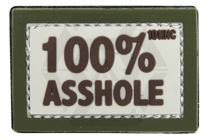 101 Inc PVC Velcro Patch "100% Asshole" (Olive) - &copy; Copyright Zero One Airsoft