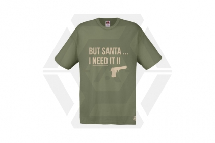 ZO Combat Junkie Christmas T-Shirt 'Santa I NEED It Pistol' (Olive) - Size Large - &copy; Copyright Zero One Airsoft