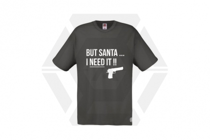 ZO Combat Junkie Christmas T-Shirt 'Santa I NEED It Pistol' (Grey) - Size Extra Large - &copy; Copyright Zero One Airsoft