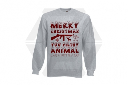 ZO Combat Junkie Christmas Jumper 'Merry Christmas You Filthy Animal' (Light Grey) - Size Medium - &copy; Copyright Zero One Airsoft