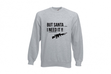 ZO Combat Junkie Christmas Jumper 'Santa I NEED It Sniper' (Light Grey) - Size Small - © Copyright Zero One Airsoft