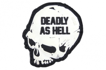 101 Inc PVC Velcro Patch "Deadly as Hell" (White) - &copy; Copyright Zero One Airsoft