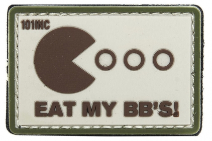 101 Inc PVC Velcro Patch "Eat My BB's" (Brown) - &copy; Copyright Zero One Airsoft