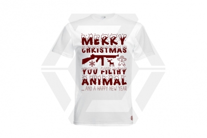 ZO Combat Junkie Christmas T-Shirt 'Merry Christmas You Filthy Animal' (White) - Size Medium - &copy; Copyright Zero One Airsoft