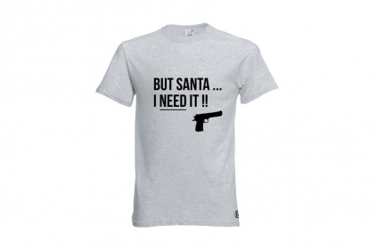 ZO Combat Junkie Christmas T-Shirt 'Santa I NEED It Pistol' (Light Grey) - Size Small - &copy; Copyright Zero One Airsoft