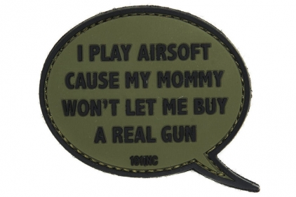 101 Inc PVC Velcro Patch "I Play Airsoft" (Olive) - &copy; Copyright Zero One Airsoft