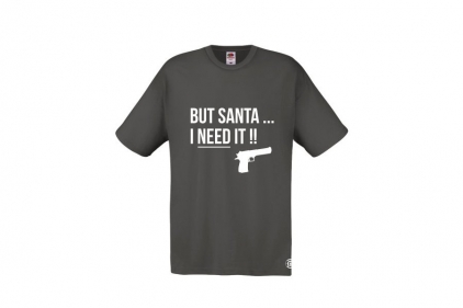 ZO Combat Junkie Christmas T-Shirt "Santa I NEED It Pistol" (Grey) - Size 2XL - © Copyright Zero One Airsoft