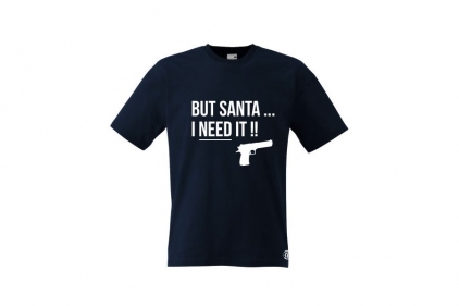 ZO Combat Junkie Christmas T-Shirt 'Santa I NEED It Pistol' (Dark Navy) - Size Large - © Copyright Zero One Airsoft