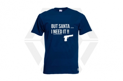 ZO Combat Junkie Christmas T-Shirt 'Santa I NEED It Pistol' (Navy) - Size Small - &copy; Copyright Zero One Airsoft