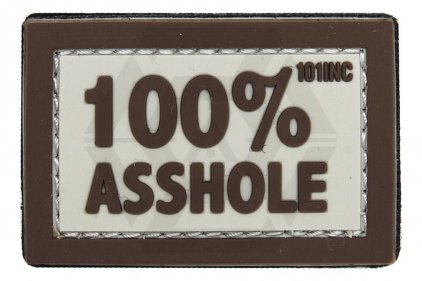 101 Inc PVC Velcro Patch "100% Asshole" (Brown) - &copy; Copyright Zero One Airsoft