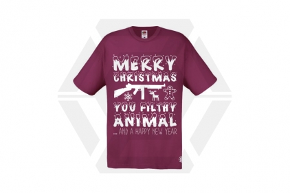 ZO Combat Junkie Christmas T-Shirt 'Merry Christmas You Filthy Animal' (Burgundy) - Size Medium - &copy; Copyright Zero One Airsoft