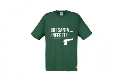 ZO Combat Junkie Christmas T-Shirt "Santa I NEED It Pistol" (Green) - Size 2XL - &copy; Copyright Zero One Airsoft