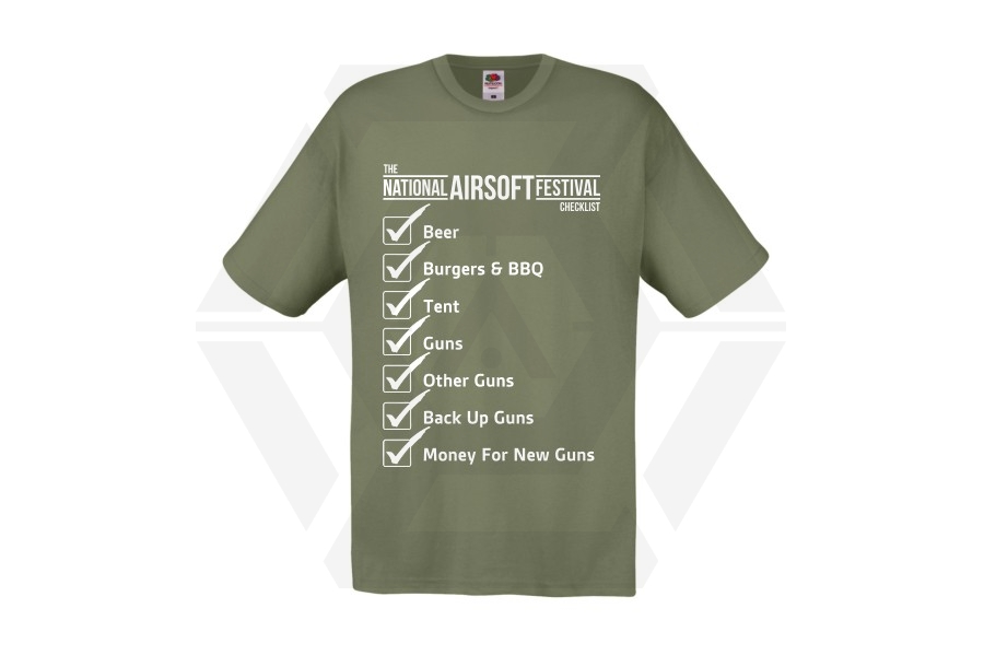 ZO Combat Junkie Special Edition NAF 2018 'Checklist' T-Shirt (Olive) - Main Image © Copyright Zero One Airsoft