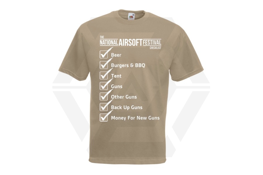 ZO Combat Junkie Special Edition NAF 2018 'Checklist' T-Shirt (Tan) - Main Image © Copyright Zero One Airsoft