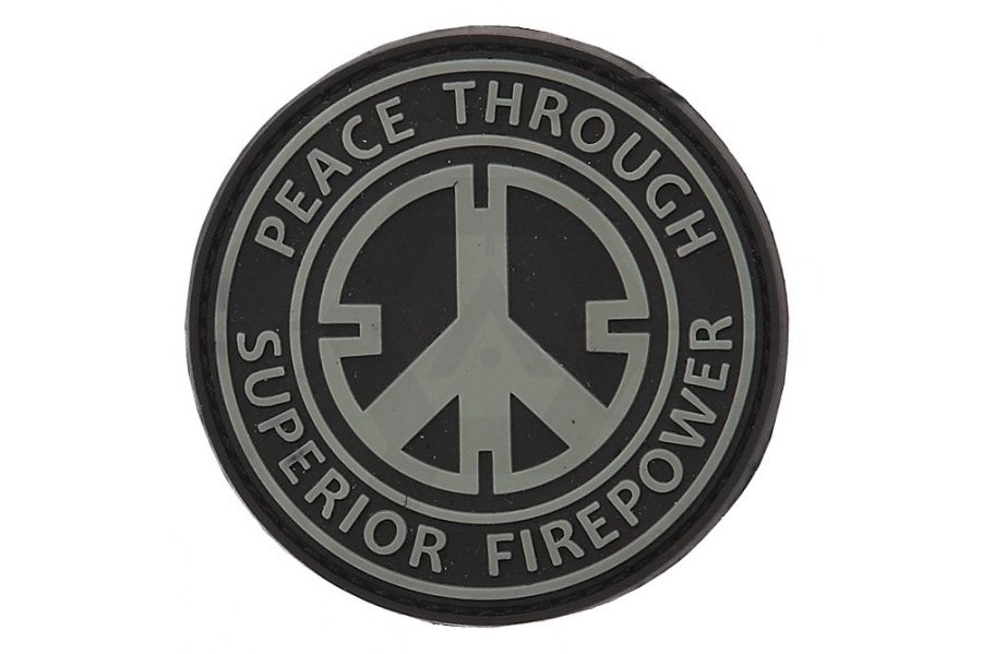 101 Inc PVC Velcro Patch "Peace Through Superior Firepower" - Main Image © Copyright Zero One Airsoft