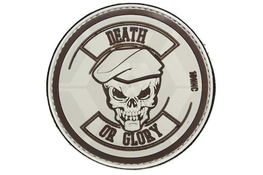 101 Inc PVC Velcro Patch &quotDeath or Glory" (Tan) - Main Image © Copyright Zero One Airsoft
