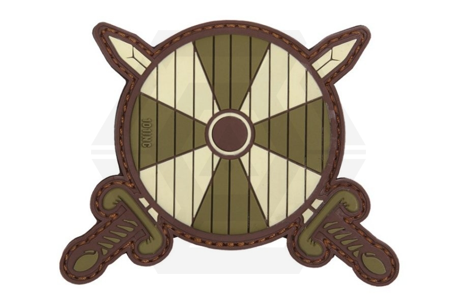 101 Inc PVC Velcro Patch &quotViking Shield & Swords" (Olive) - Main Image © Copyright Zero One Airsoft