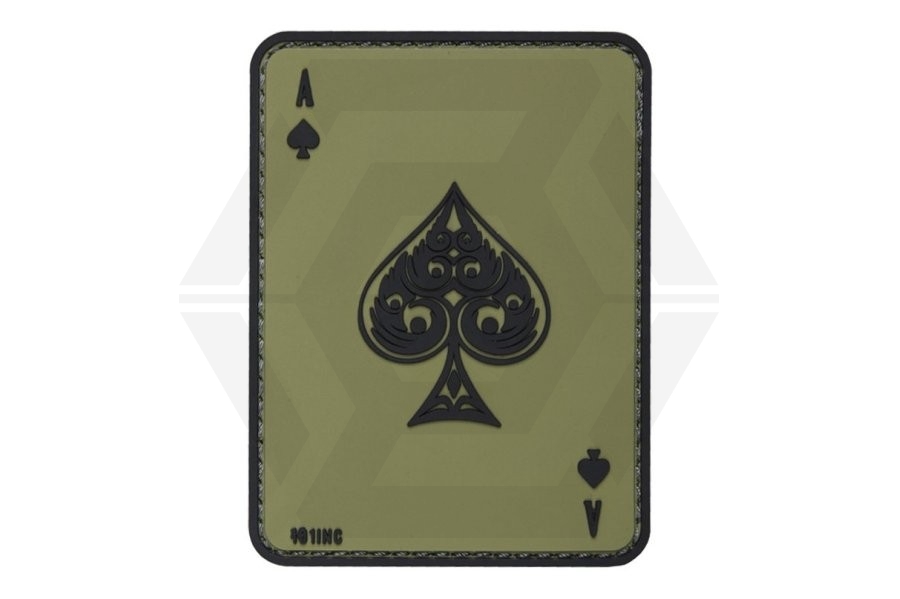 101 Inc PVC Velcro Patch "Ace of Spades" (Olive) - Main Image © Copyright Zero One Airsoft