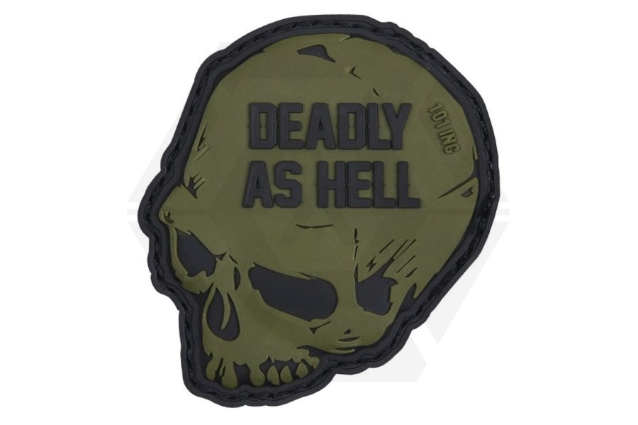 101 Inc PVC Velcro Patch "Deadly as Hell" (Olive) - Main Image © Copyright Zero One Airsoft