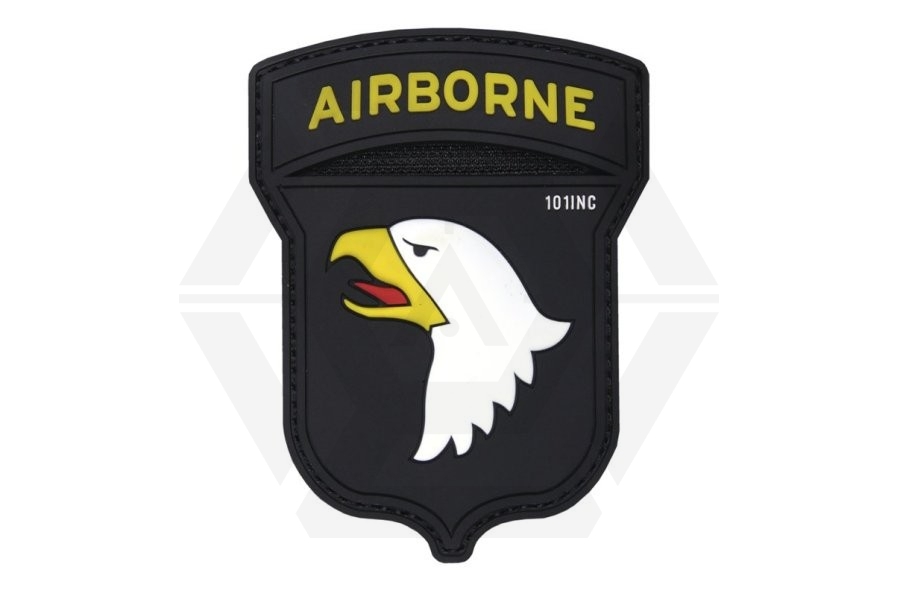 101 Inc PVC Velcro Patch "101st Airborne" (Black) - Main Image © Copyright Zero One Airsoft