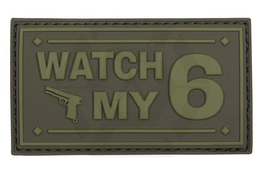 101 Inc PVC Velcro Patch "Watch My 6" (Olive) - Main Image © Copyright Zero One Airsoft