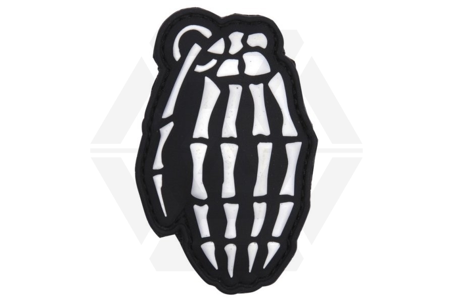 101 Inc PVC Velcro Patch "Skeleton Hand Grenade" (Black) - Main Image © Copyright Zero One Airsoft