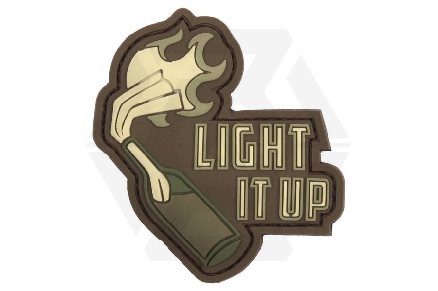 101 Inc PVC Velcro Patch "Light It Up" (Brown) - Main Image © Copyright Zero One Airsoft