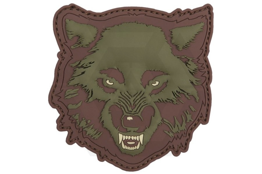 101 Inc PVC Velcro Patch "Wolf" (Olive) - Main Image © Copyright Zero One Airsoft