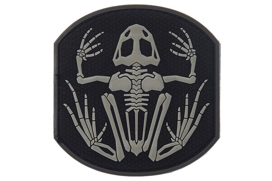 101 Inc PVC Velcro Patch "Frog Skeleton" (Black) - Main Image © Copyright Zero One Airsoft