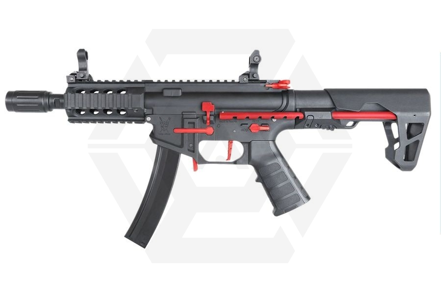 King Arms AEG PDW 9mm SBR Shorty (Black / Red) - Main Image © Copyright Zero One Airsoft