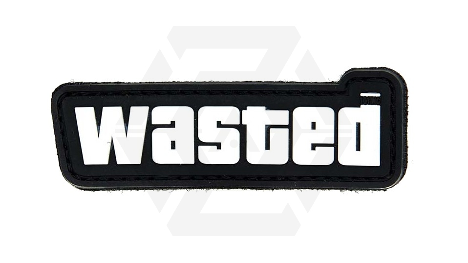 101 Inc PVC Velcro Patch "Wasted" (Black & White) - Main Image © Copyright Zero One Airsoft