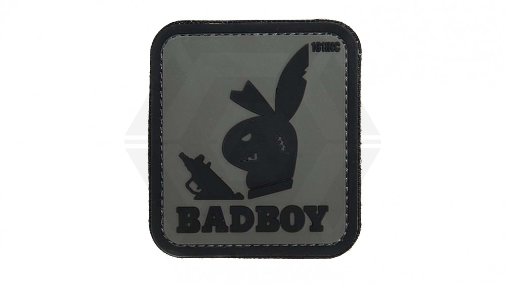 101 Inc PVC Velcro Patch "Badboy" (Grey) - Main Image © Copyright Zero One Airsoft