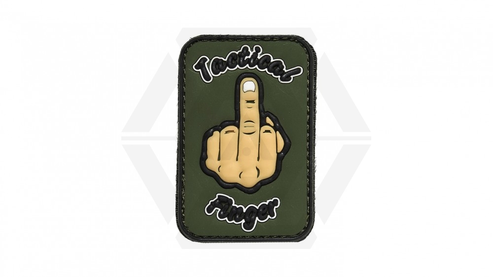 101 Inc PVC Velcro Patch "Tactical Finger" (Olive) - Main Image © Copyright Zero One Airsoft