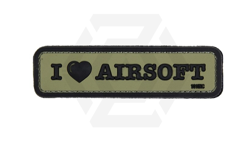 101 Inc PVC Velcro Patch &quotI Love Airsoft" (Olive) - Main Image © Copyright Zero One Airsoft