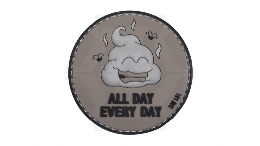 101 Inc PVC Velcro Patch "All Day Every Day" (Grey) - Main Image © Copyright Zero One Airsoft
