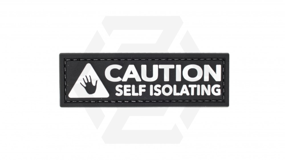 ZO PVC Velcro Patch "Caution Self Isolating" (Black) - Main Image © Copyright Zero One Airsoft