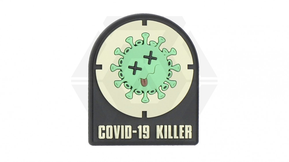 101 Inc PVC Velcro Patch "Covid-19 Killer" - Main Image © Copyright Zero One Airsoft