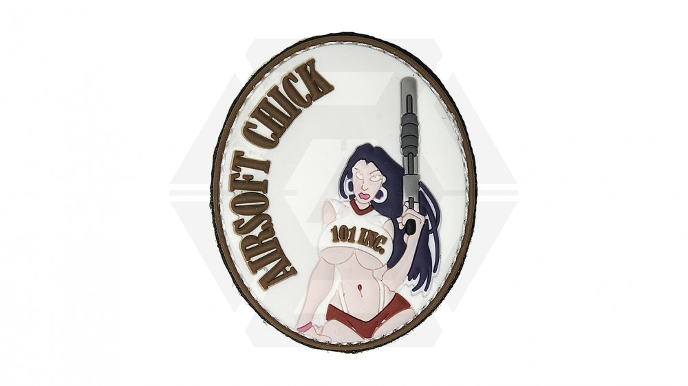 101 Inc PVC Velcro Patch "Airsoft Chick" - Main Image © Copyright Zero One Airsoft